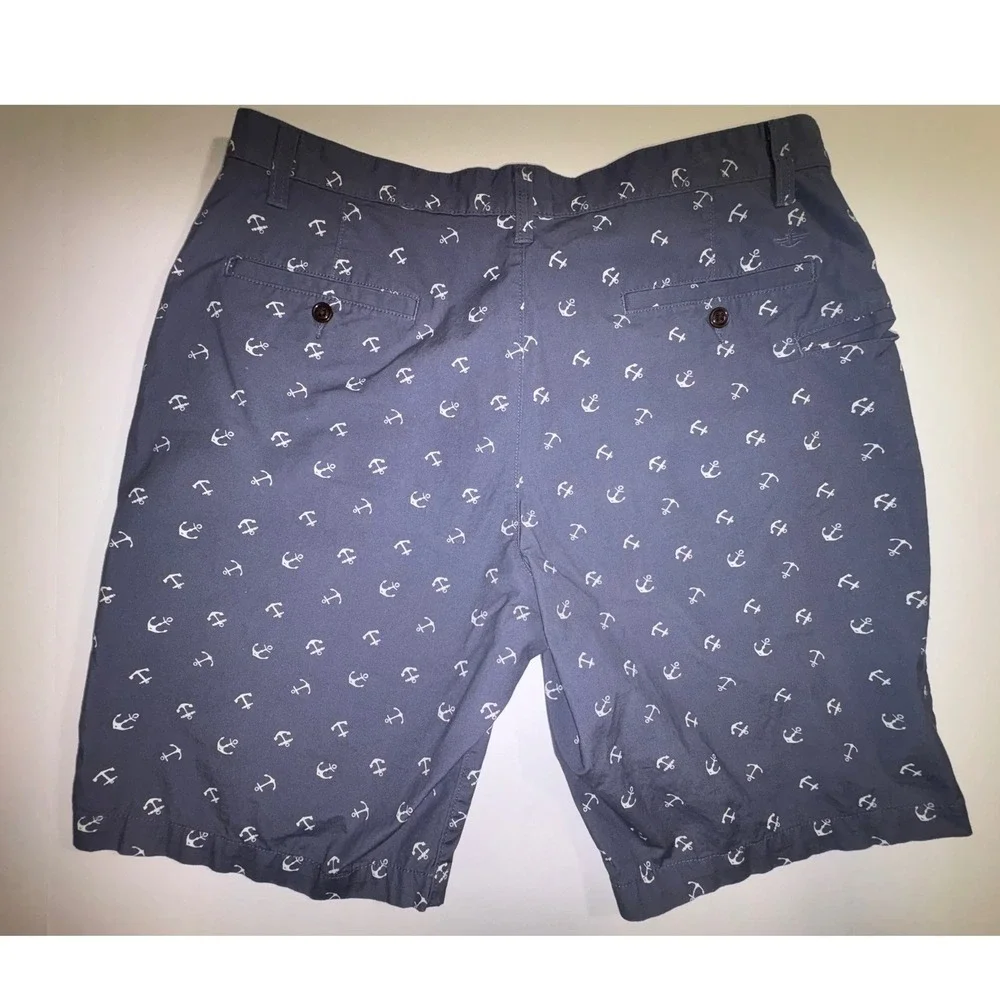 Dockers Mens Anchor Print Flat Front Shorts Navy Blue Size‎ 36
